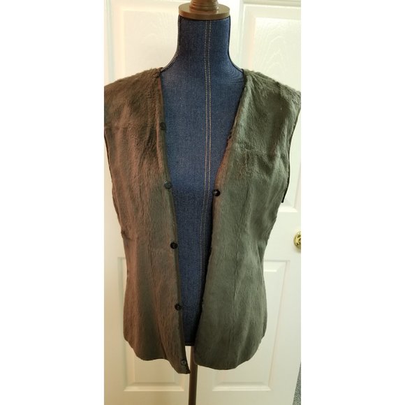 New Fur Trimmed Green Quilted Convertible Jacket Real Finland Racoon Rabbit Vest - Picture 15 of 16